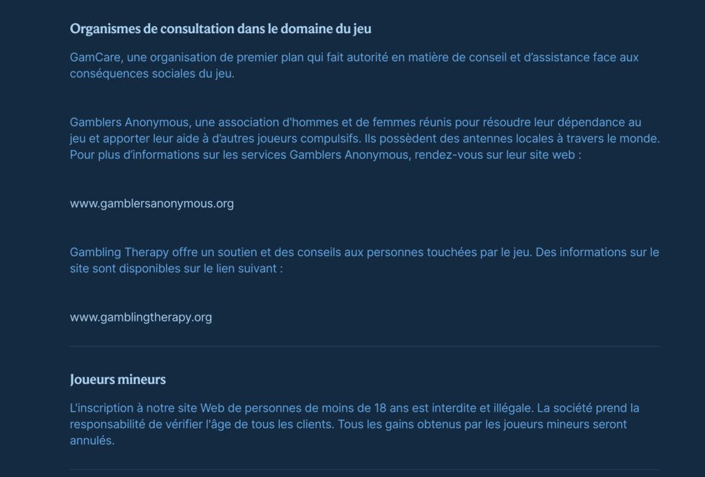 AquaWin Casino France Jeu Responsable