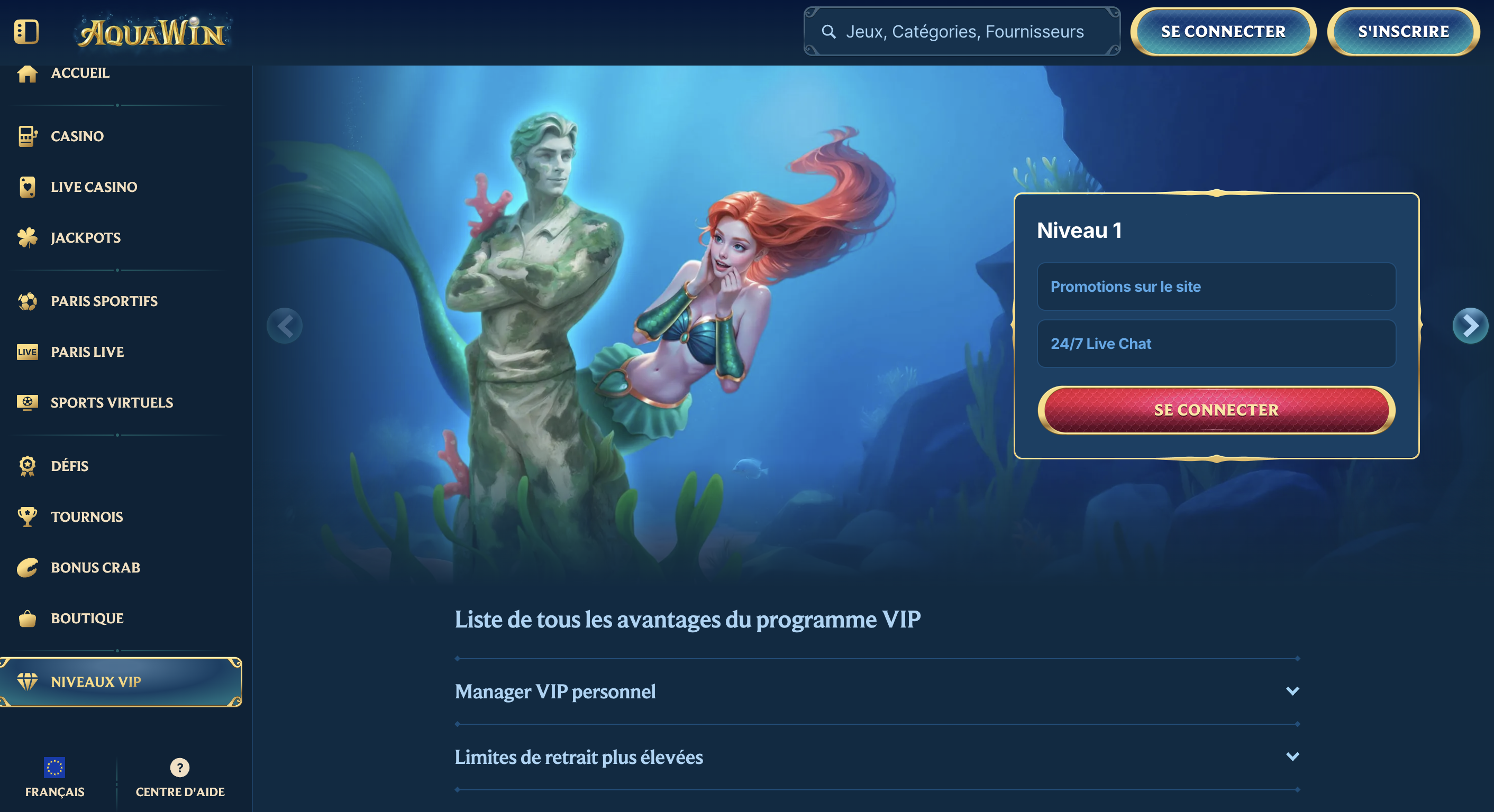 AquaWin Casino France Programme VIP 1